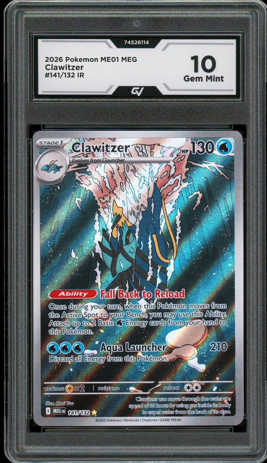 2026 Pokemon ME01 Mega Evolutions #141/132 Clawitzer IR Graded 10 Gem Mint