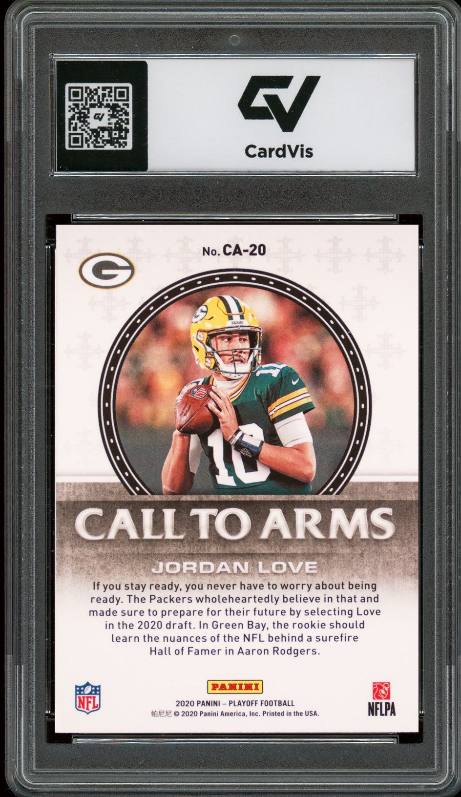 2020 Panini Playoff #CA-20 Jordan Love Call To Arms Rookie Card RC Graded 10 Gem Mint - Back