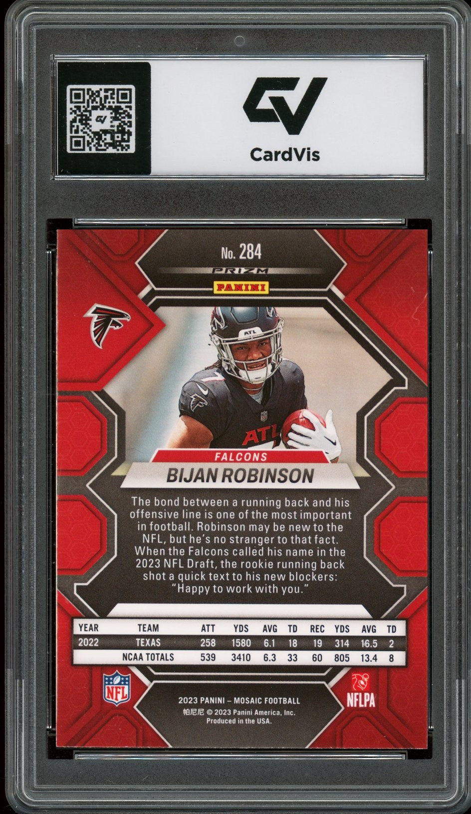 2023 Panini Mosaic #284 Bijan Robinson Rookie Card RC Graded 10 Gem Mint - Back
