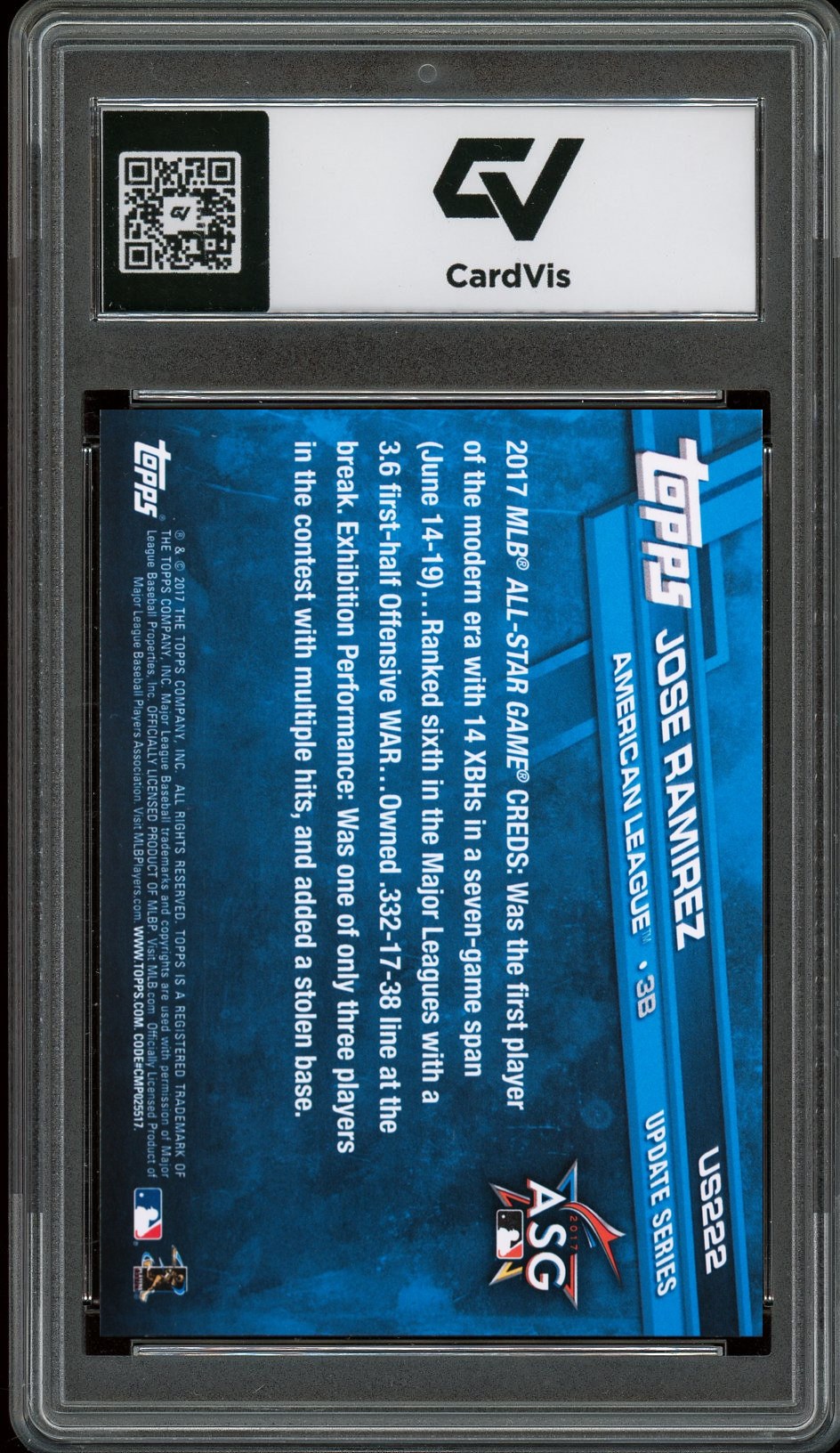 2017 Topps Update #US222 Jose Ramirez Graded 10 Gem Mint - Back