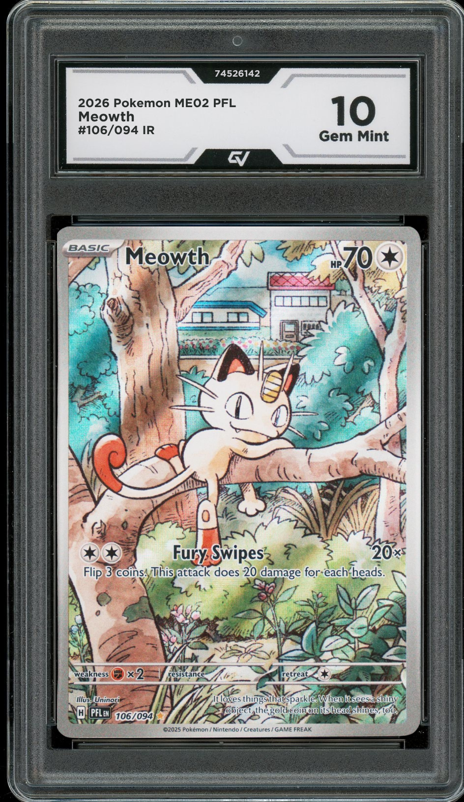 2026 Pokemon ME02 Phantasmal Flames #106/094 Meowth IR Graded 10 Gem Mint