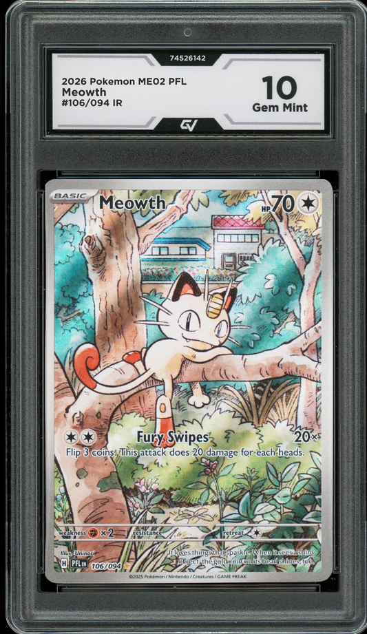 2026 Pokemon ME02 Phantasmal Flames #106/094 Meowth IR Graded 10 Gem Mint