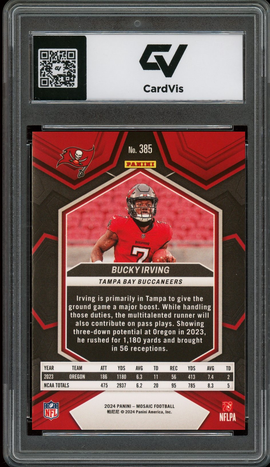 2024 Panini Mosaic #385 Bucky Irving Rookie Card RC Graded 10 Gem Mint - Back