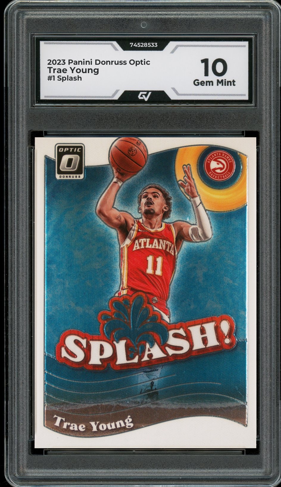 2023 Panini Donruss Optic #1 Trae Young Splash Graded 10 Gem Mint - Front