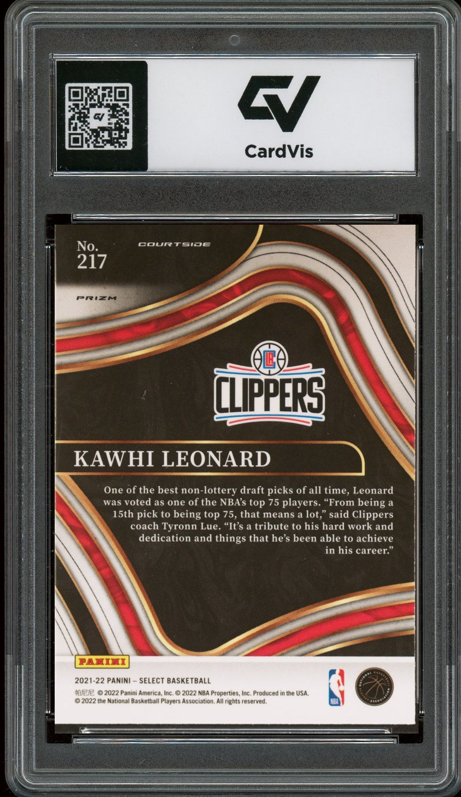 2021 Panini Select #217 Kawhi Leonard Orange Flash Prizm Graded 10 Gem Mint - Back
