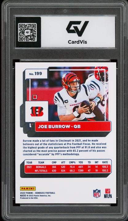 2022 Panini Donruss #199 Joe Burrow Graded 10 Gem Mint - Back
