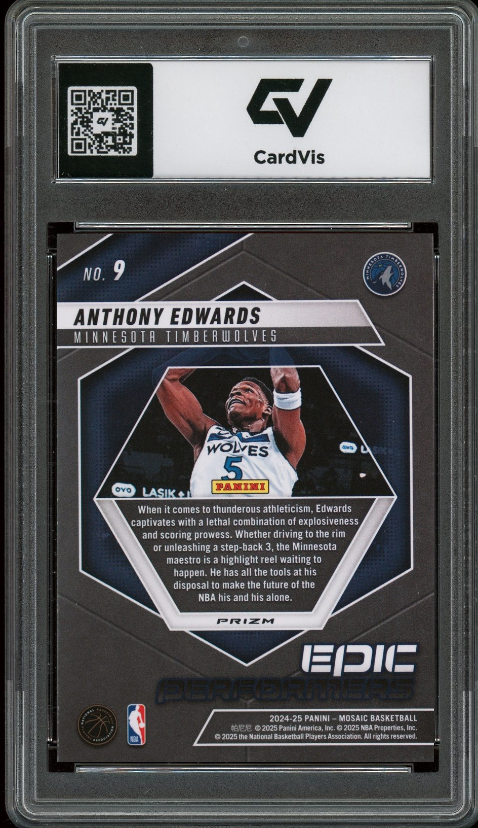 2024 Panini Mosaic #9 Anthony Edwards Epic Performers Prizm Graded 10 Gem Mint - Back