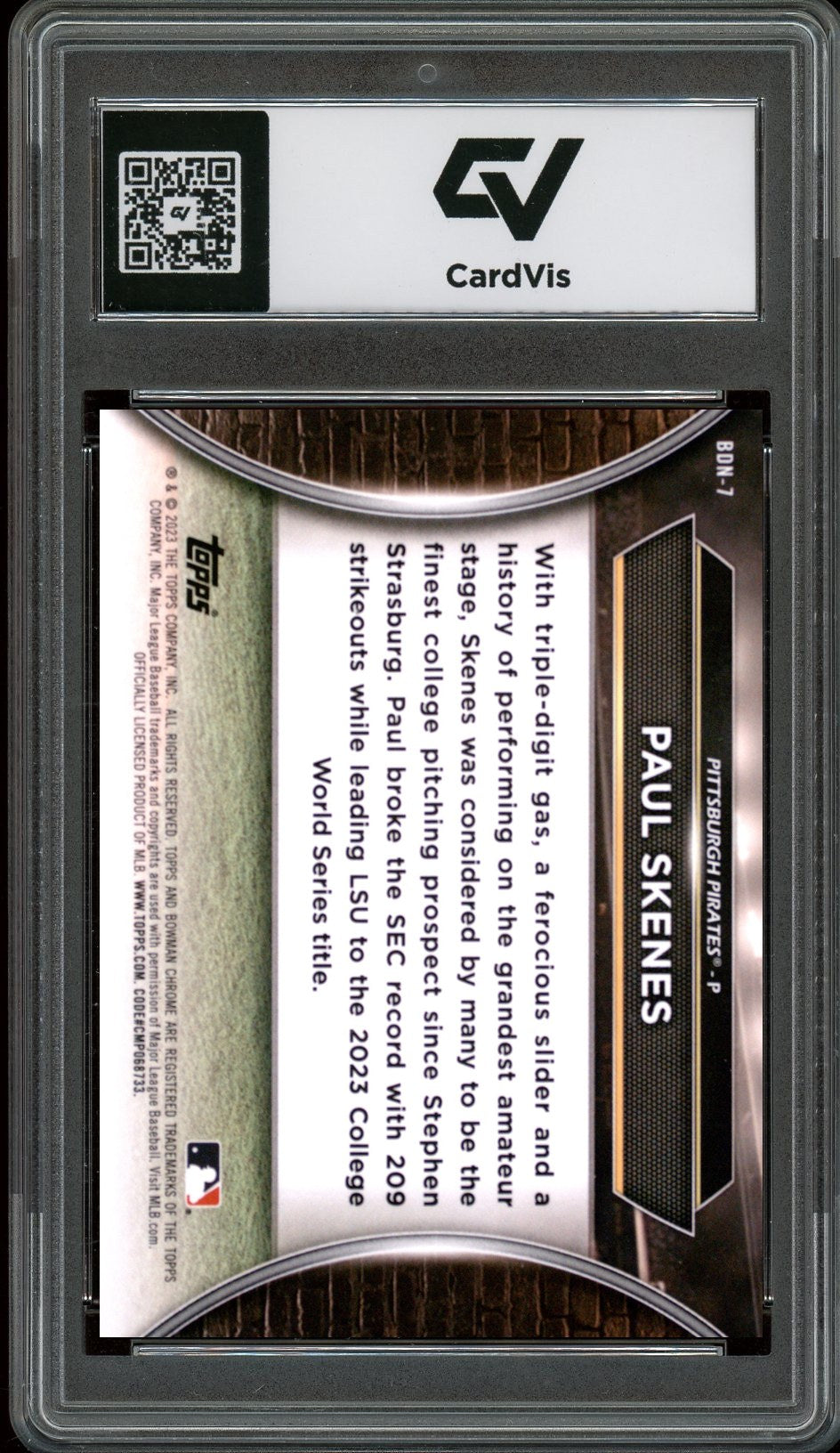 2023 Bowman Draft #BDN-7 Paul Skenes Bowman Draft Night Rookie Card RC Graded 10 Gem Mint - Back