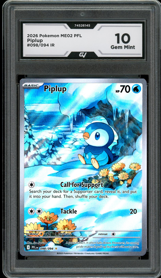 2026 Pokemon ME02 Phantasmal Flames #098/094 Piplup IR Graded 10 Gem Mint