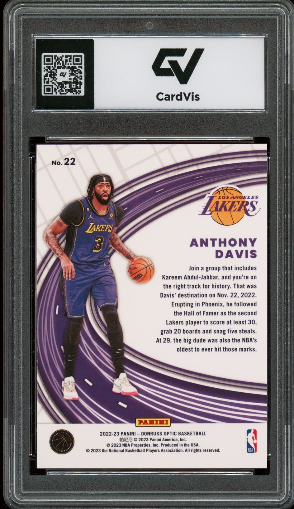 2022 Panini Donruss Optic #22 Anthony Davis Express Lane Graded 10 Gem Mint - Back