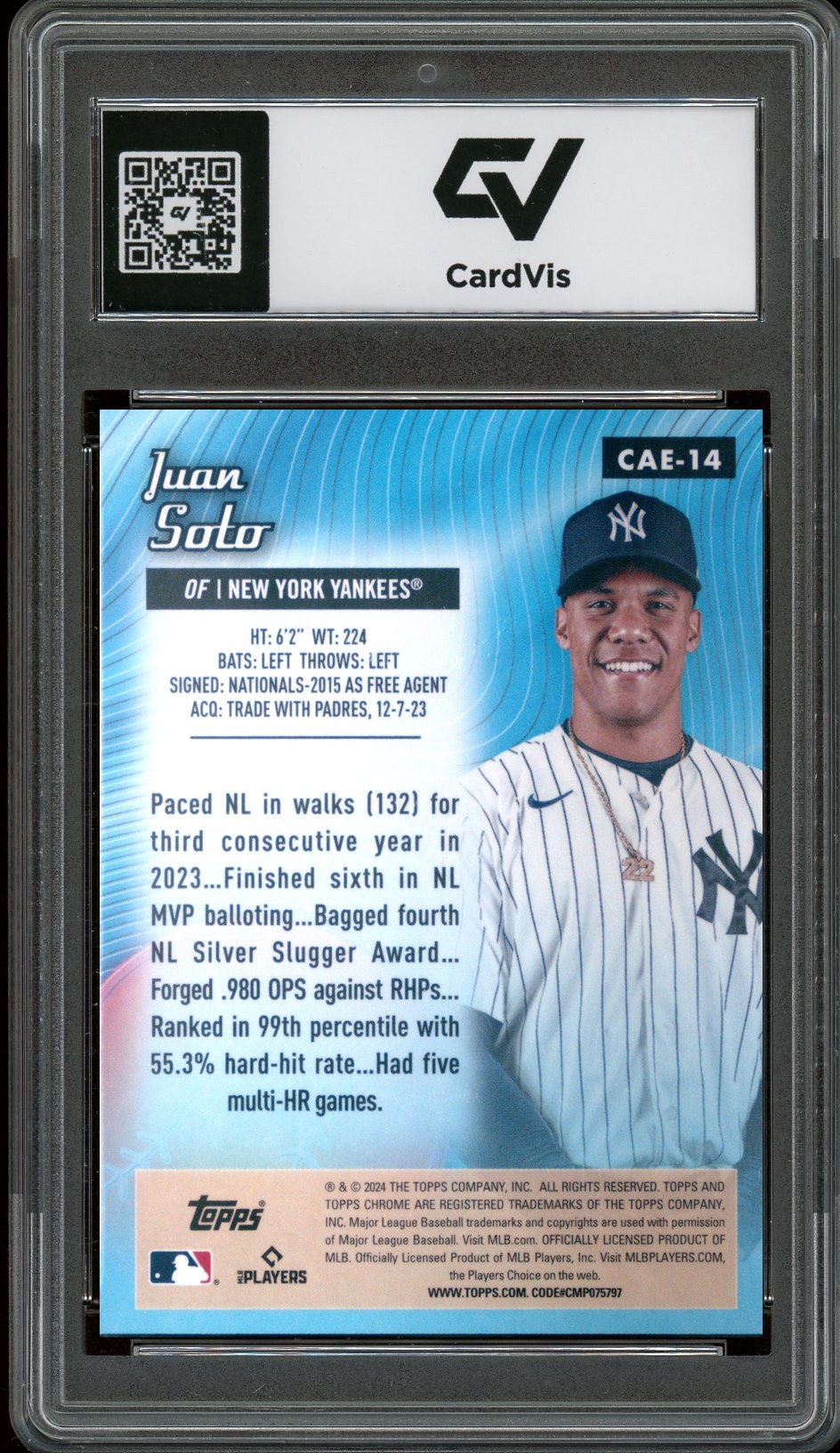2024 Topps Chrome #CAE-14 Juan Soto All Etch Graded 10 Gem Mint - Back