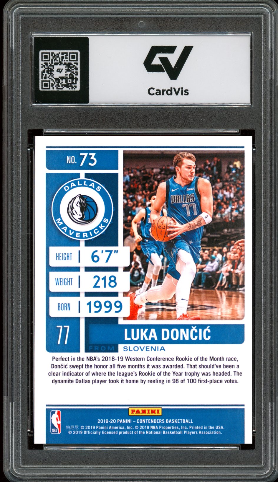 2019 Panini Contenders #73 Luka Doncic Graded 10 Gem Mint - Back
