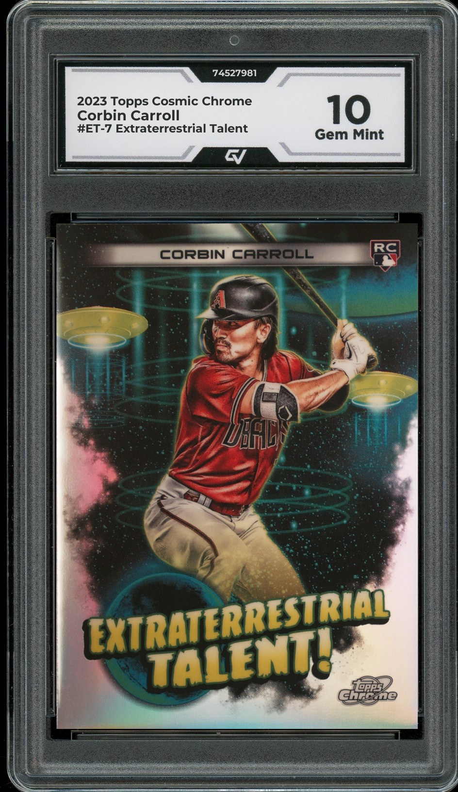 2023 Topps Cosmic Chrome #ET-7 Corbin Carroll Extraterrestrial Talent Rookie Card RC Graded 10 Gem Mint - Front