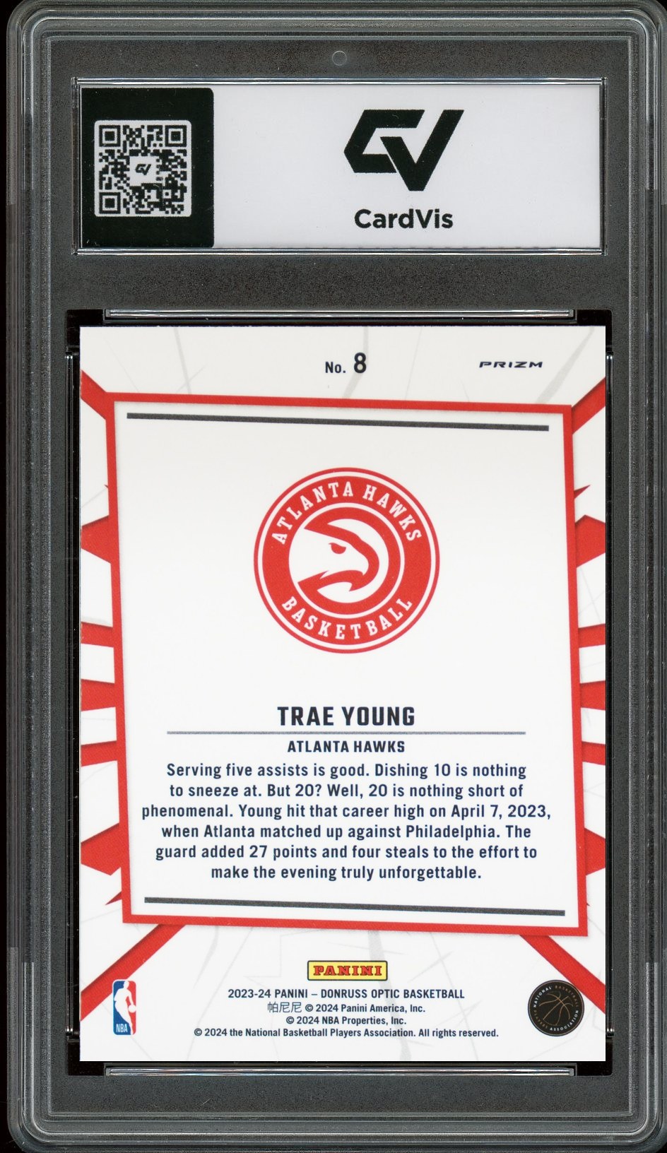 2023 Panini Donruss Optic #8 Trae Young My House Holo Graded 10 Gem Mint - Back