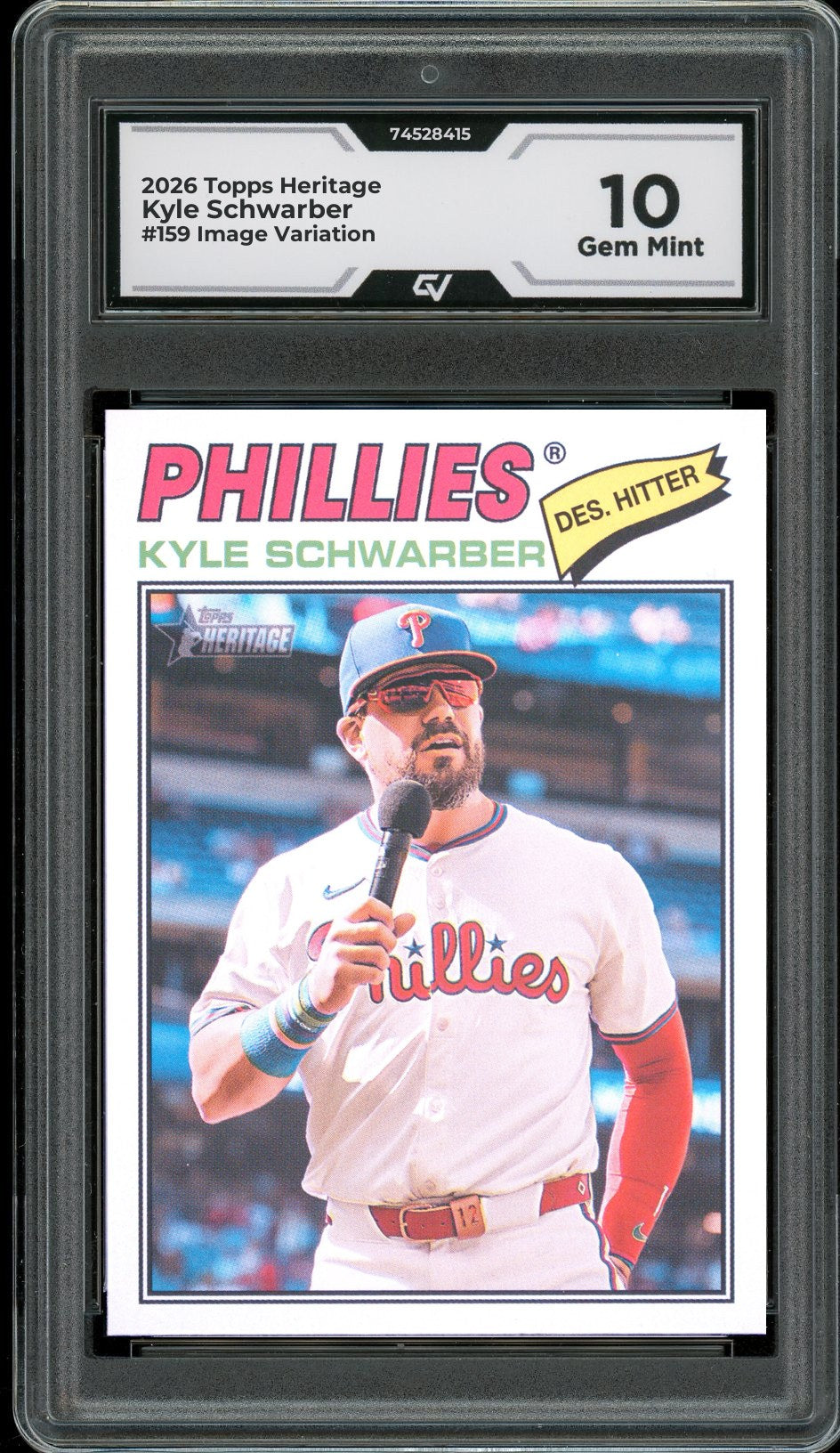 2026 Topps Heritage #159 Kyle Schwarber Image Variation Graded 10 Gem Mint - Front