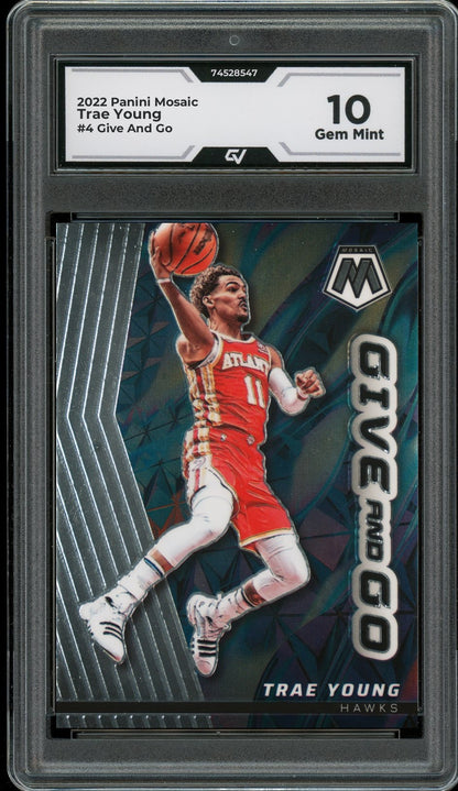 2022 Panini Mosaic #4 Trae Young Give And Go Graded 10 Gem Mint - Front