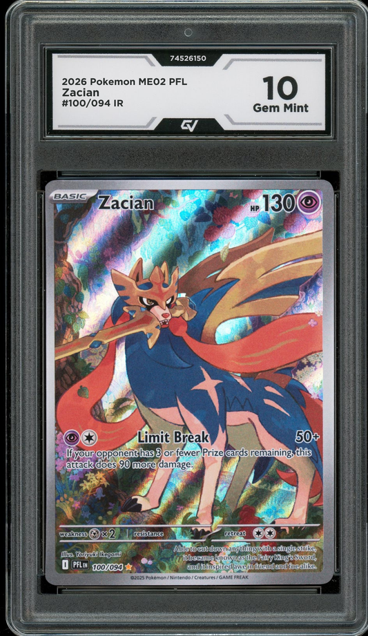 2026 Pokemon ME02 Phantasmal Flames #100/094 Zacian IR Graded 10 Gem Mint