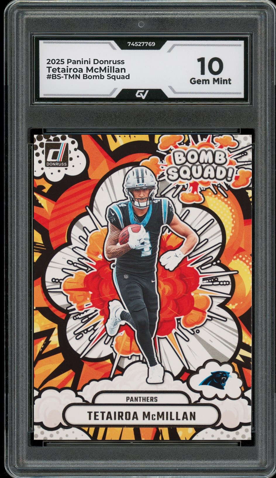 2025 Panini Donruss #BS-TMN Tetairoa McMillan Bomb Squad Rookie Card RC Graded 10 Gem Mint - Front