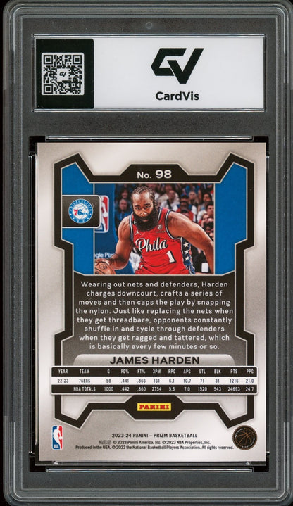 2023 Panini Prizm #98 James Harden Graded 10 Gem Mint - Back