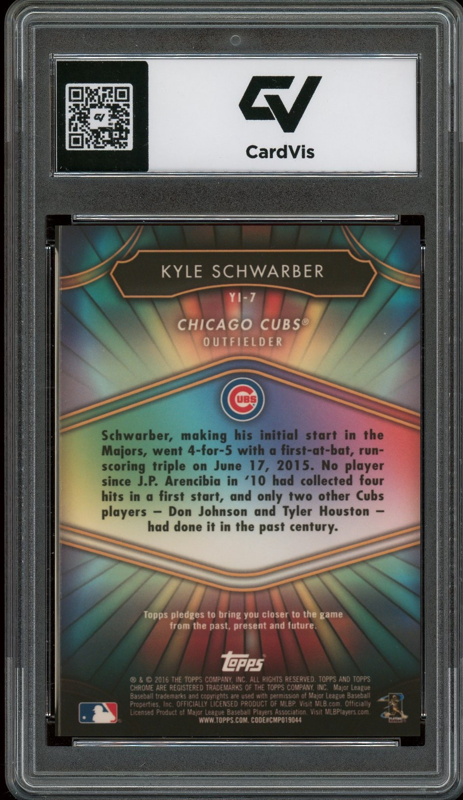 2016 Topps Chrome #YI-7 Kyle Schwarber Youth Impact Graded 10 Gem Mint - Back