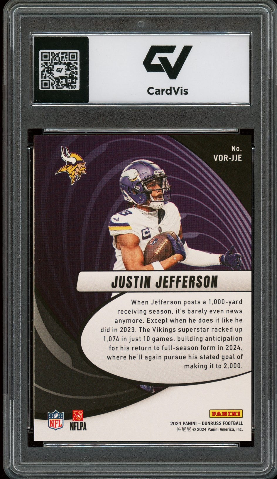 2024 Panini Donruss #VOR-JJE Justin Jefferson Vortex Graded 10 Gem Mint - Back