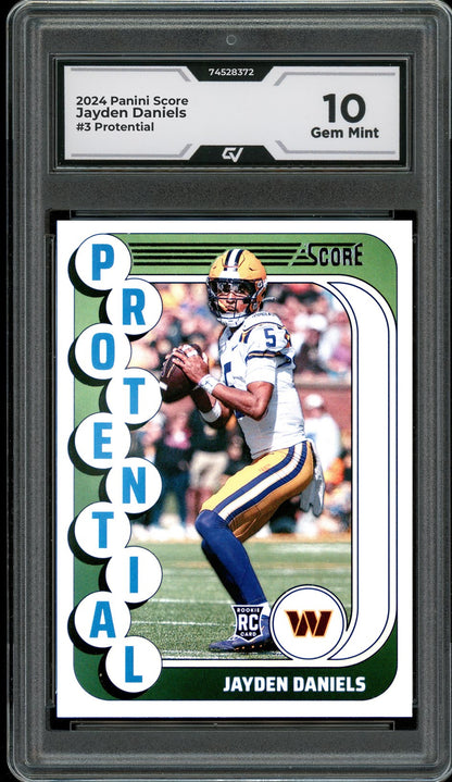 2024 Panini Score #3 Jayden Daniels Protential Rookie Card RC Graded 10 Gem Mint - Front