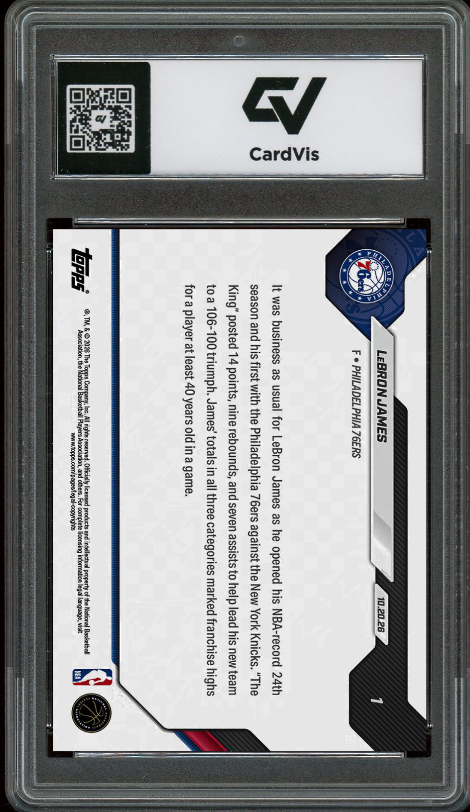 2026 Topps Now #1 LeBron James 24th Season Graded 10 Gem Mint Presale