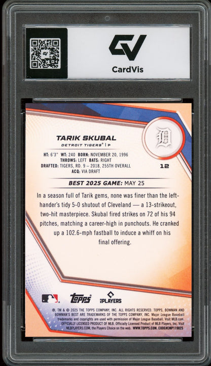 2025 Bowman's Best #12 Tarik Skubal Graded 10 Gem Mint - Back