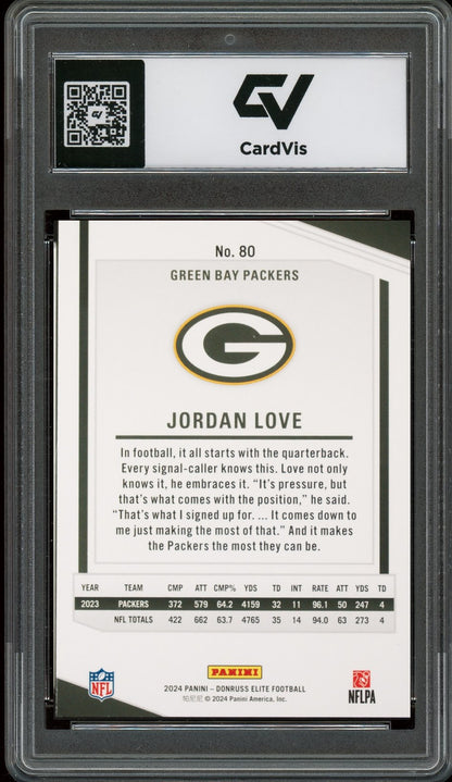 2024 Panini Donruss Elite #80 Jordan Love Graded 10 Gem Mint - Back