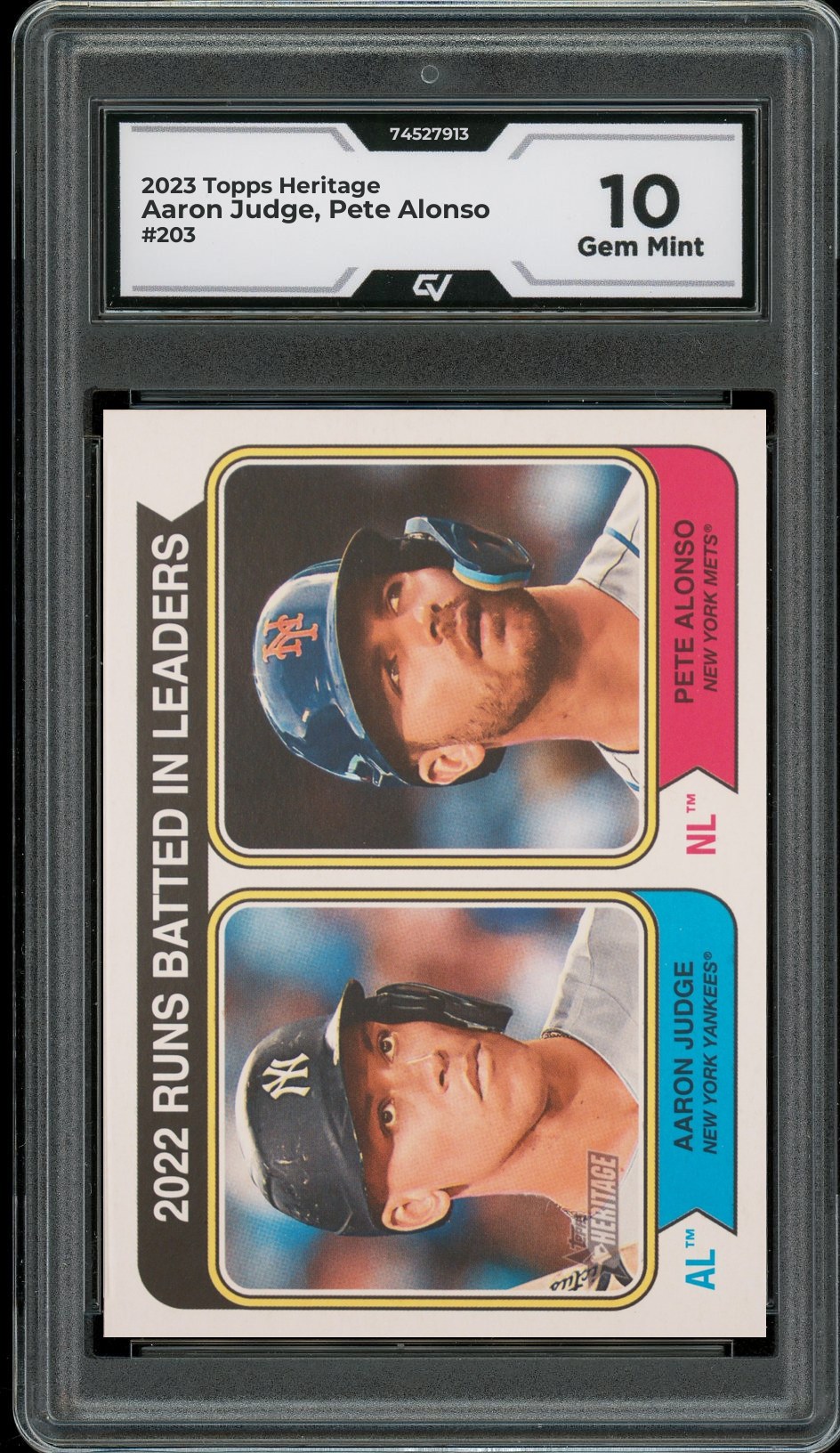 2023 Topps Heritage #203 Aaron Judge, Pete Alonso Graded 10 Gem Mint - Front
