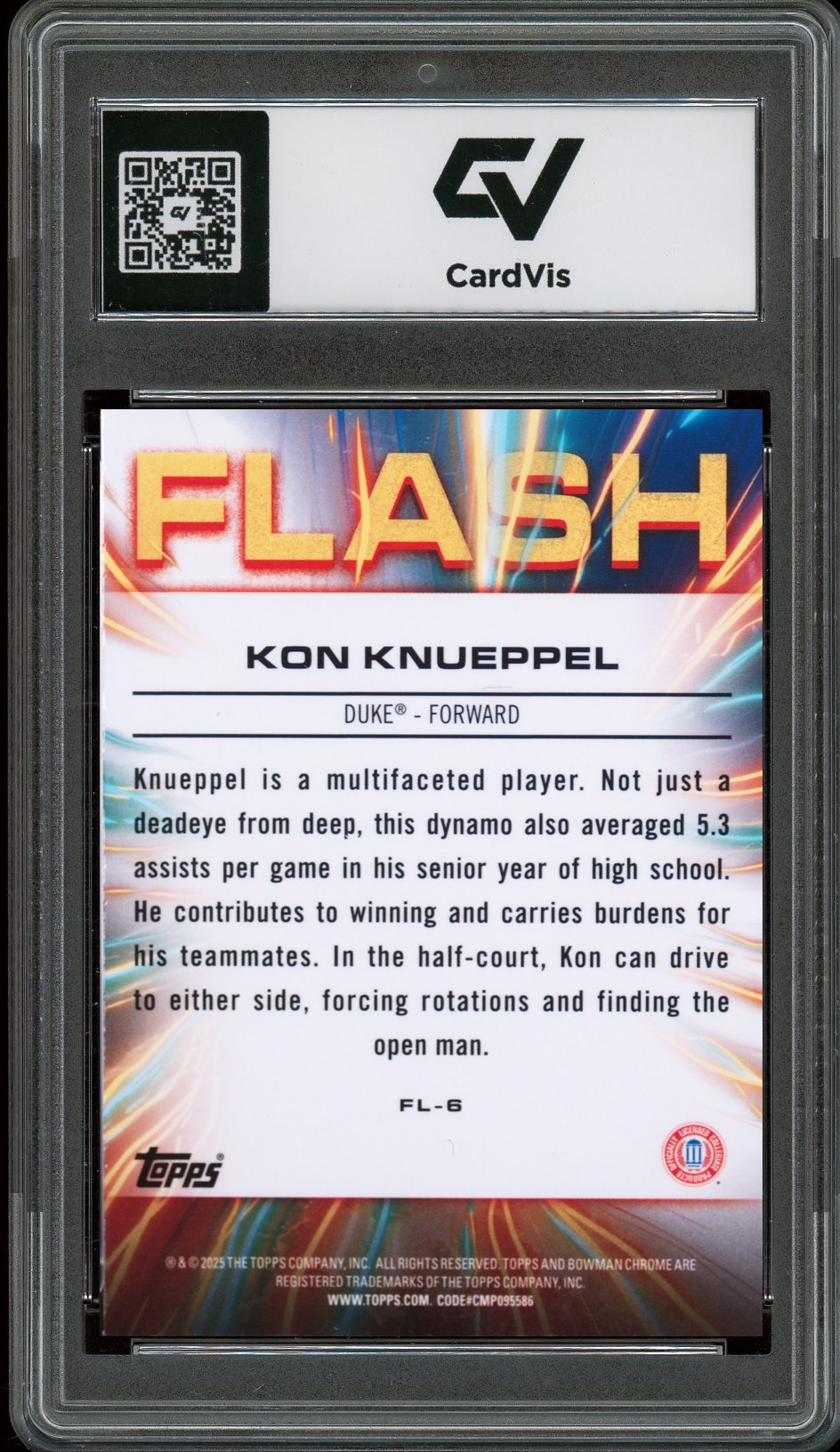2024 Bowman Chrome University #FL-6 Kon Knueppel Flash Rookie Card RC Graded 10 Gem Mint - Back