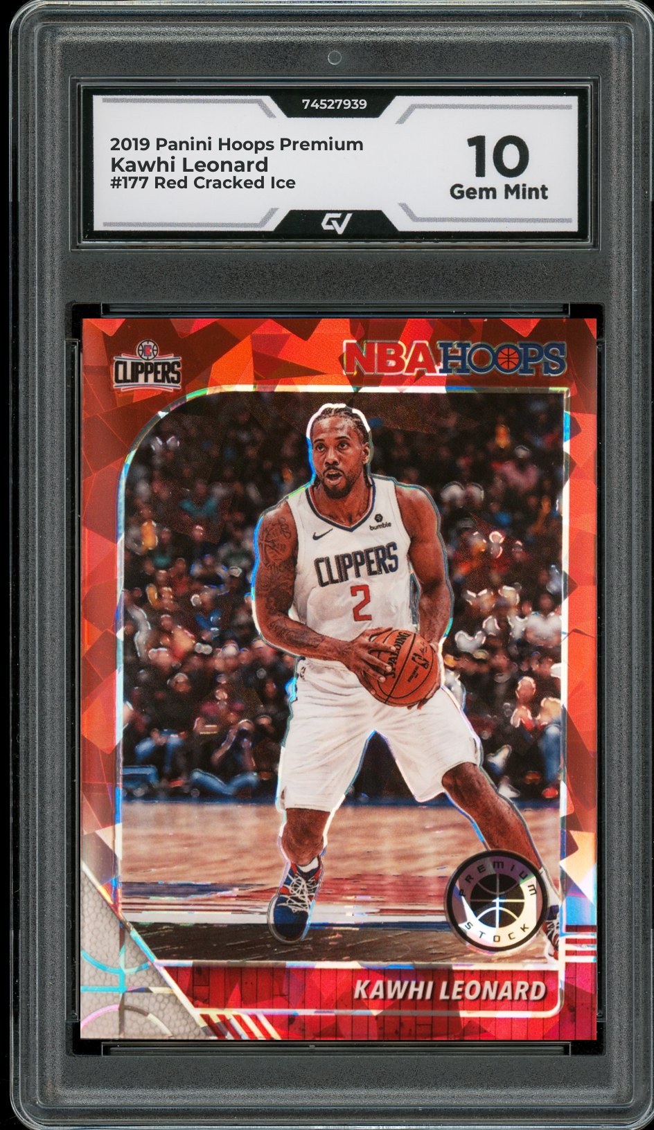 2019 Panini Hoops Premium #177 Kawhi Leonard Red Cracked Ice Graded 10 Gem Mint - Front