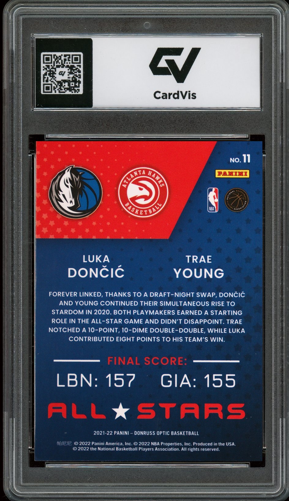 2021 Panini Donruss Optic #11 Luka Doncic / Trae Young All-Stars Graded 10 Gem Mint - Back