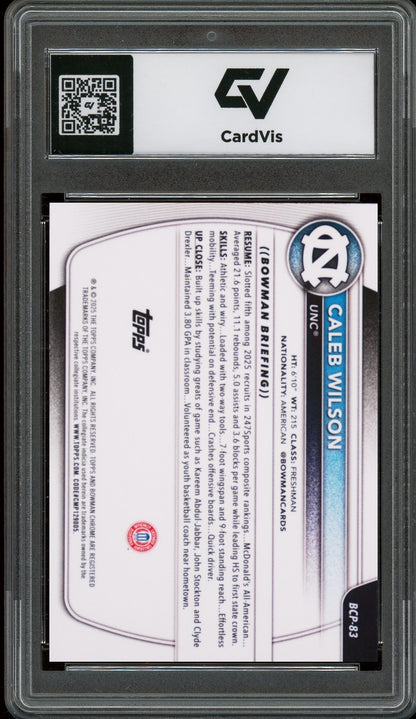 2025 Bowman University #BCP-83 Caleb Wilson Chrome Prospects Rookie Card RC Graded 10 Gem Mint - Back