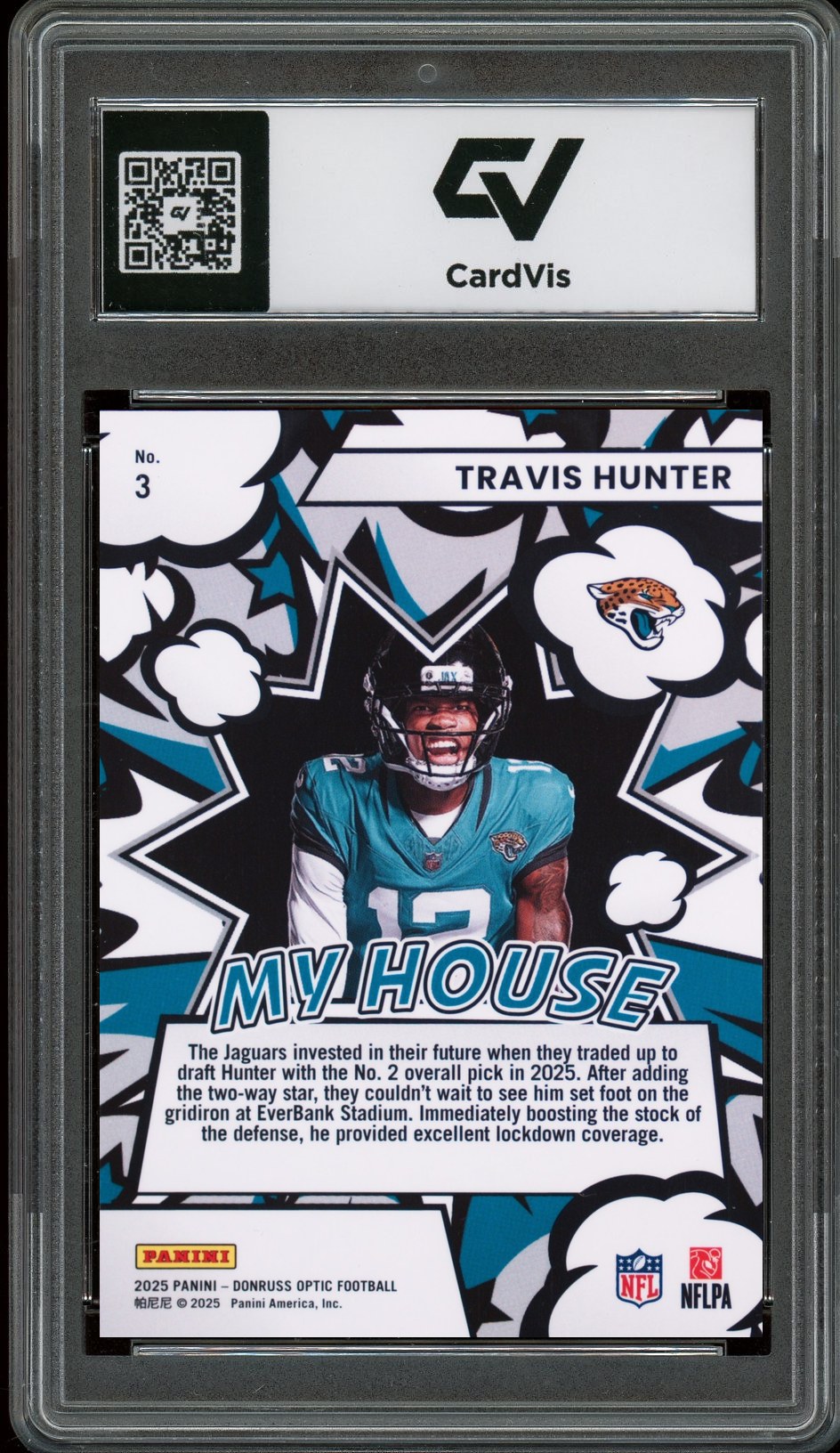 2025 Panini Donruss Optic #3 Travis Hunter My House Rookie Card RC Graded 10 Gem Mint - Back