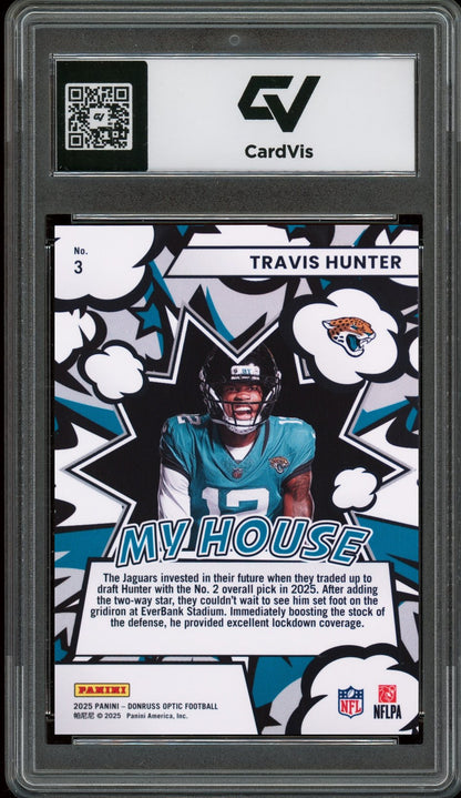 2025 Panini Donruss Optic #3 Travis Hunter My House Rookie Card RC Graded 10 Gem Mint - Back