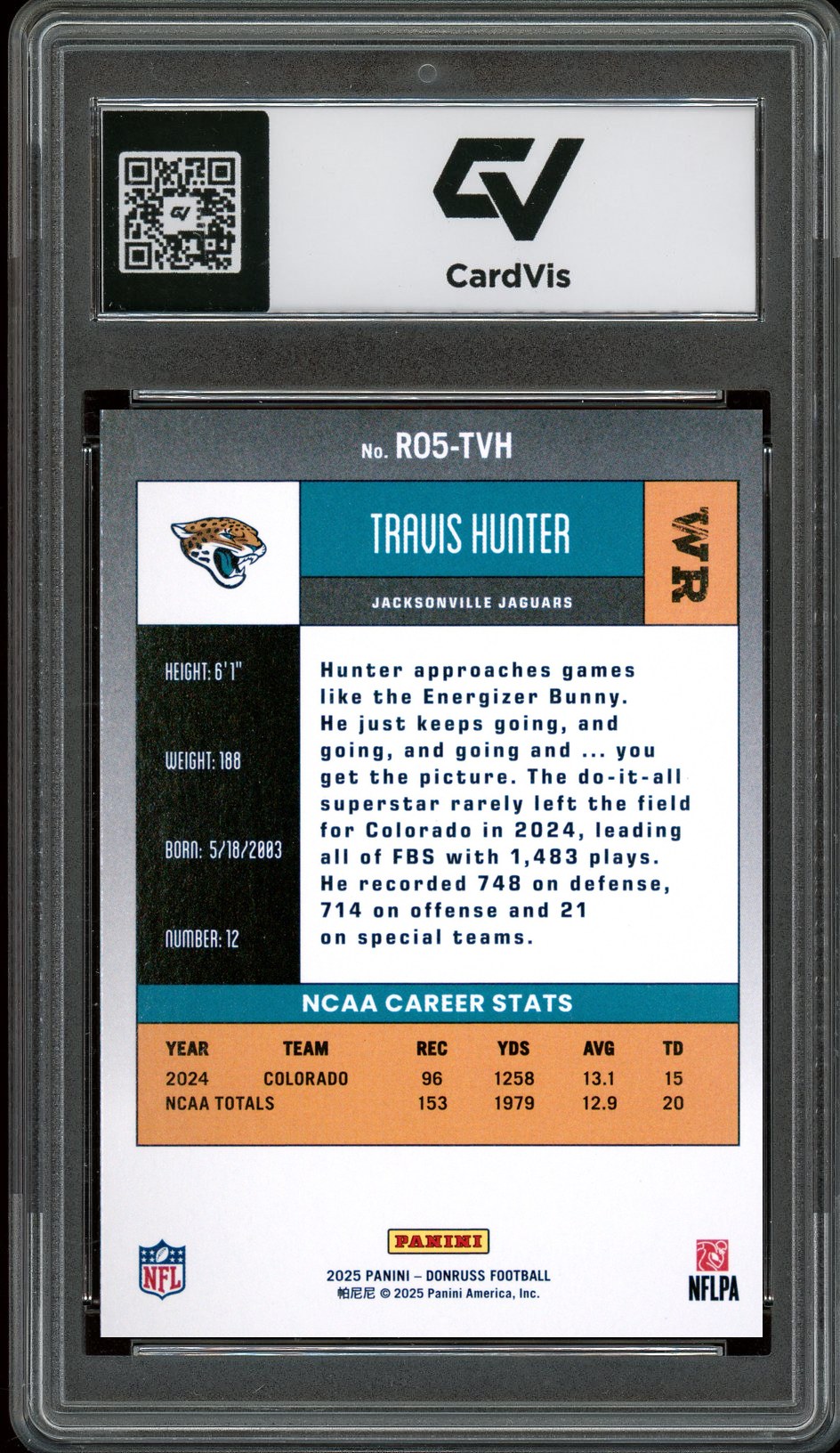2025 Panini Donruss #R05-TVH Travis Hunter Retro 2005 Rookie Card RC Graded 10 Gem Mint - Back