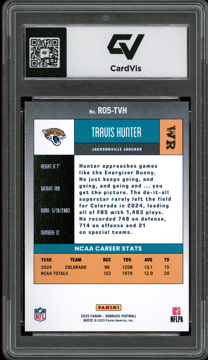 2025 Panini Donruss #R05-TVH Travis Hunter Retro 2005 Rookie Card RC Graded 10 Gem Mint - Back