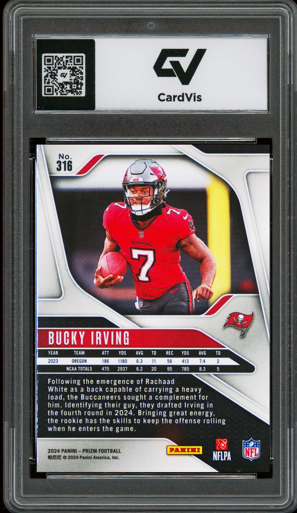 2024 Panini Prizm #316 Bucky Irving Rookie Card RC Graded 10 Gem Mint - Back