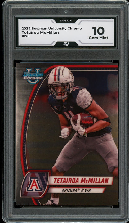 2024 Bowman University Chrome #170 Tetairoa McMillan Rookie Card RC Graded 10 Gem Mint - Front