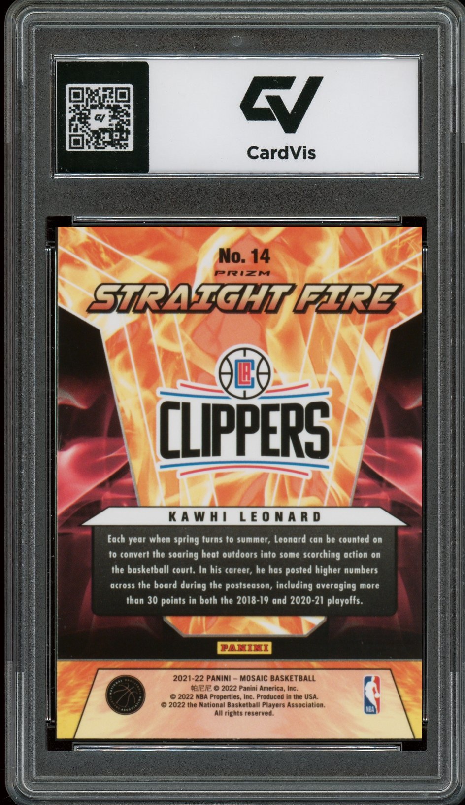 2021 Panini Mosaic #14 Kawhi Leonard Straight Fire Graded 10 Gem Mint - Back