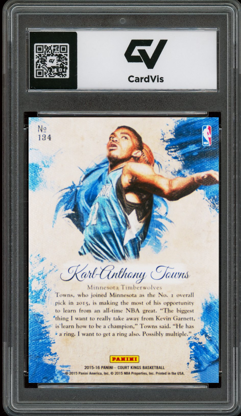 2015 Panini Court Kings #134 Karl-Anthony Towns Rookie Card RC Graded 10 Gem Mint - Back