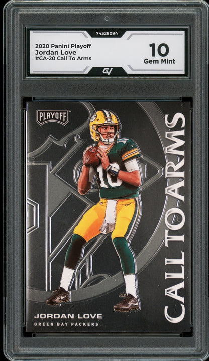 2020 Panini Playoff #CA-20 Jordan Love Call To Arms Rookie Card RC Graded 10 Gem Mint - Front
