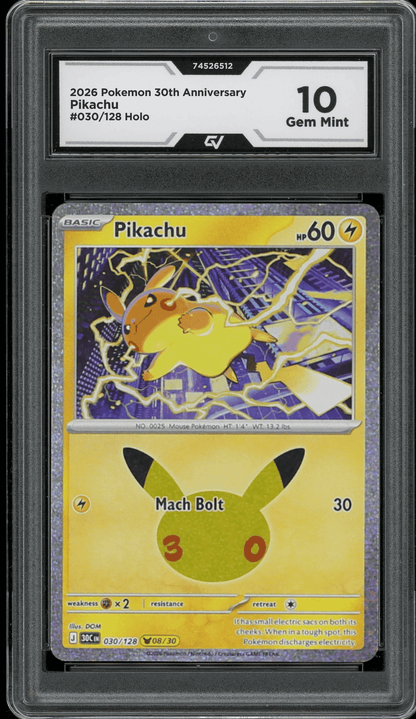 2026 Pokemon 30th Anniversary #030/128 Pikachu Holo Graded 10 Gem Mint Presale