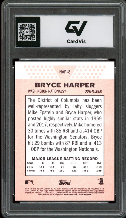 2018 Topps Heritage #NAP-8 Bryce Harper New Age Performers Graded 10 Gem Mint - Back