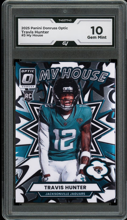 2025 Panini Donruss Optic #3 Travis Hunter My House Rookie Card RC Graded 10 Gem Mint - Front