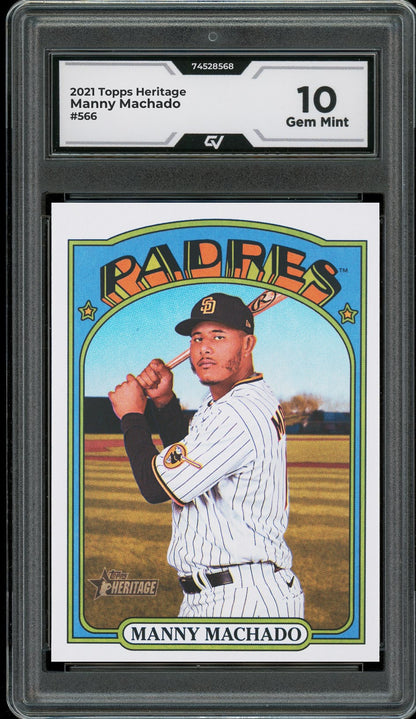 2021 Topps Heritage #566 Manny Machado Graded 10 Gem Mint - Front