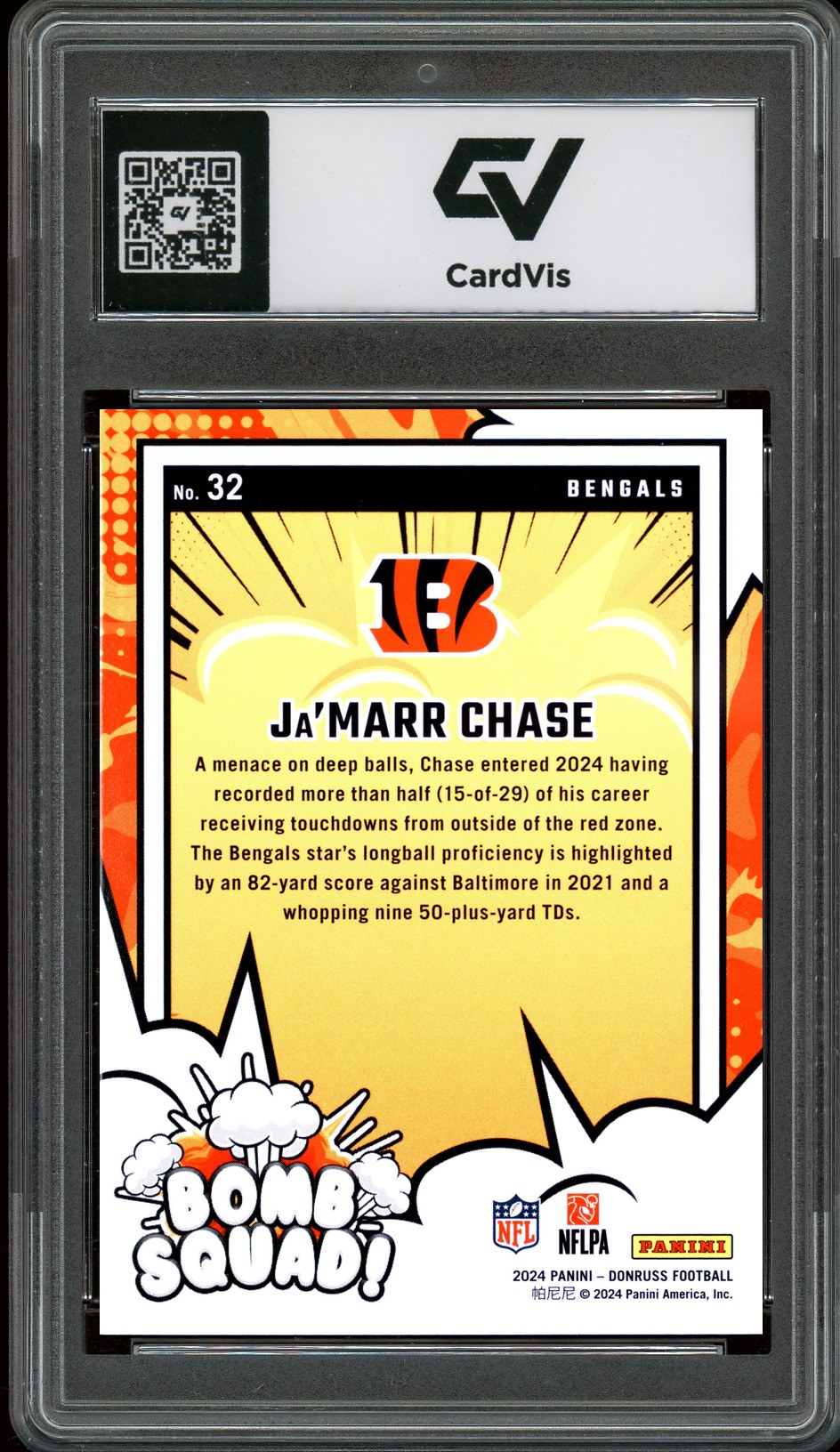 2024 Panini Donruss #32 Ja'Marr Chase Bomb Squad Graded 10 Gem Mint - Back