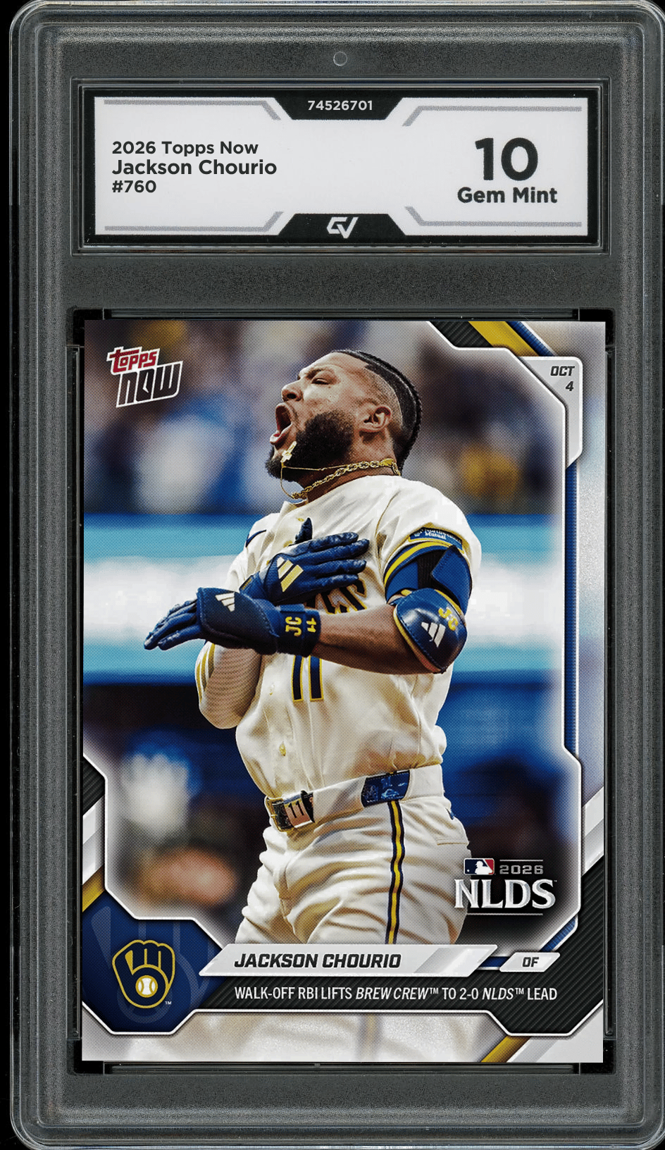 2026 Topps Now #760 Jackson Chourio Walk-Off RBI Graded 10 Gem Mint Presale