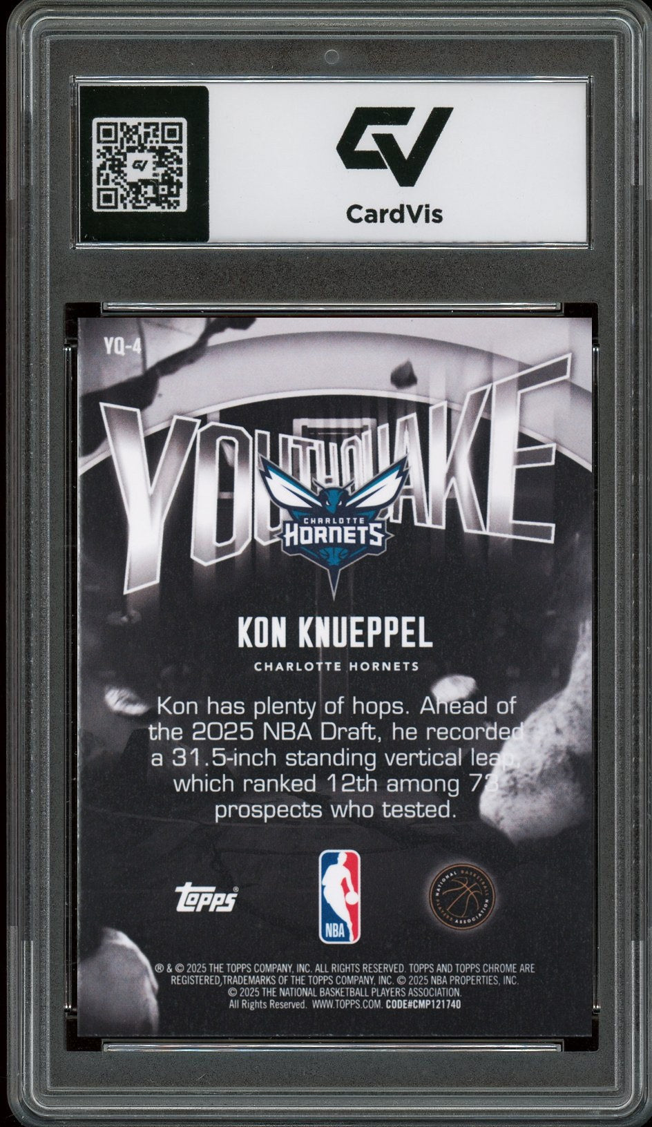 2025 Topps Chrome #YQ-4 Kon Knueppel Youthquake Rookie Card RC Graded 10 Gem Mint - Back